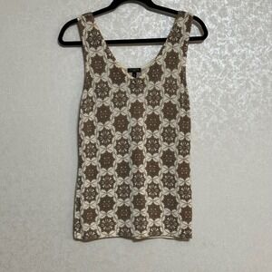 Talbots Petites Knit Tank Top Tan Beige Geometric Ogee Pattern Sleeveless MP‎